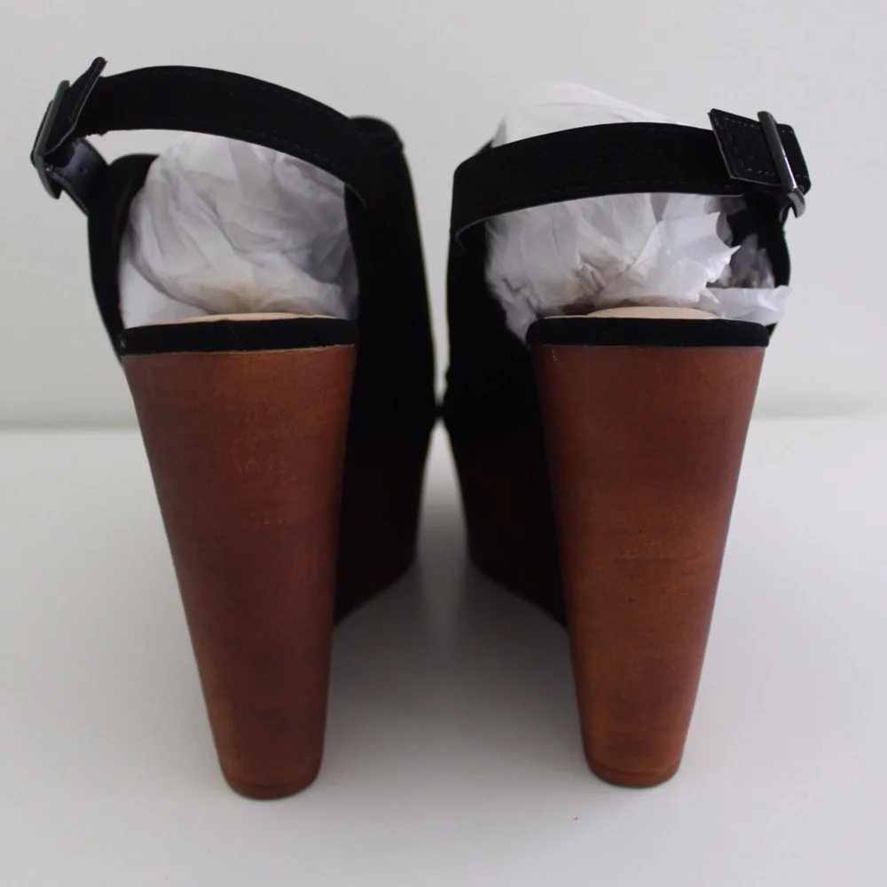 Black‎ Suede And Brown Wedges